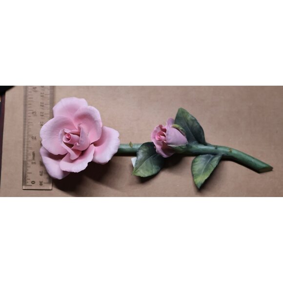 Napoleon Capodimonte Porcelain Pink Rose Flower Stem Italy - Picture 8 of 9